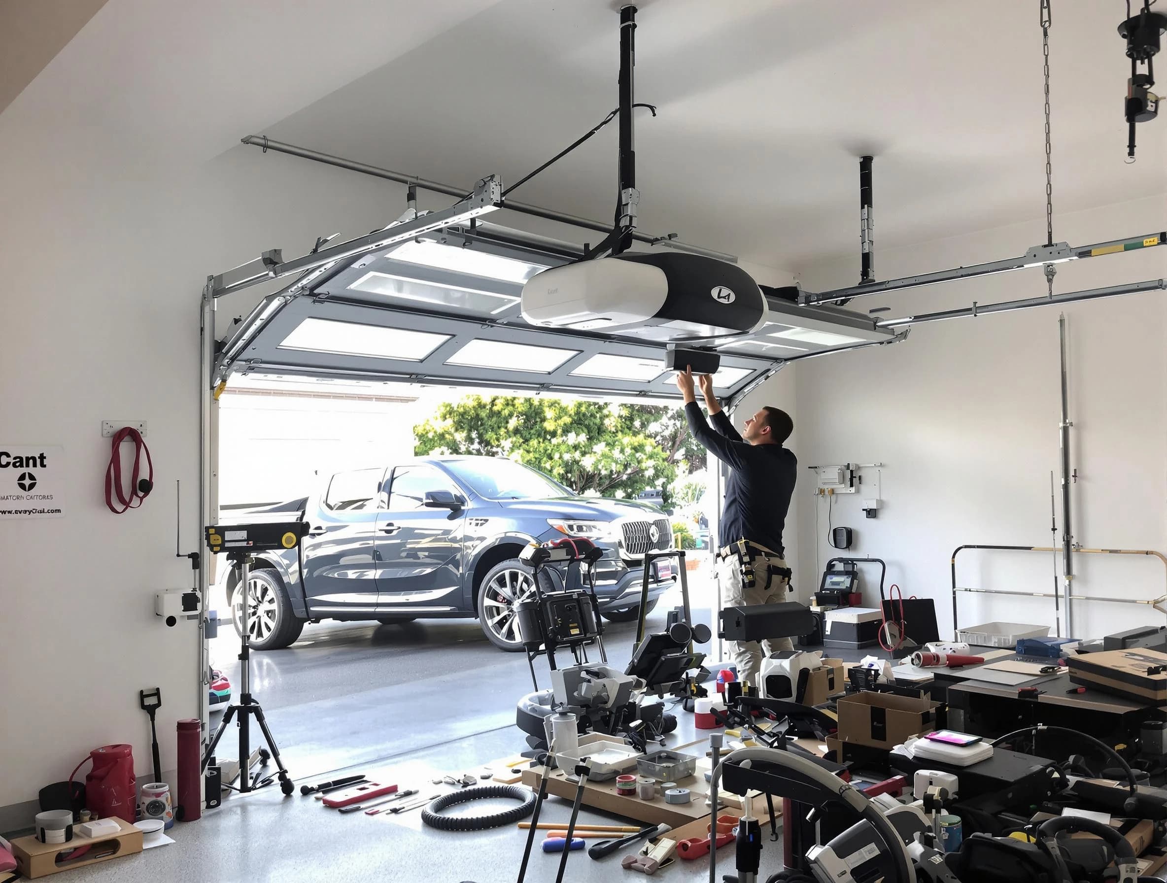 Pleasant View Garage Door Repair specialist installing smart garage door opener system in Pleasant View home