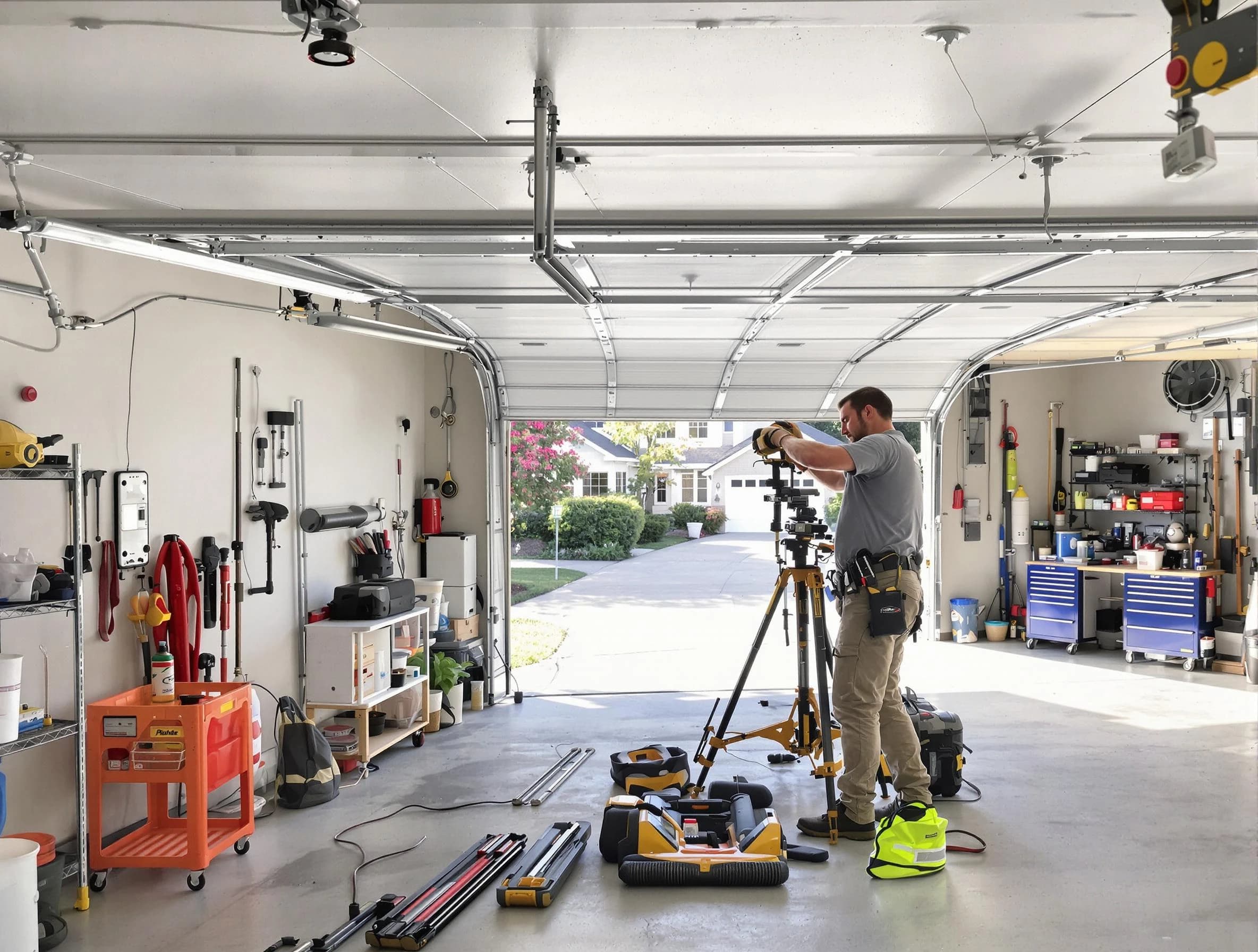 Pleasant View Garage Door Repair specialist performing laser-guided track alignment in Pleasant View