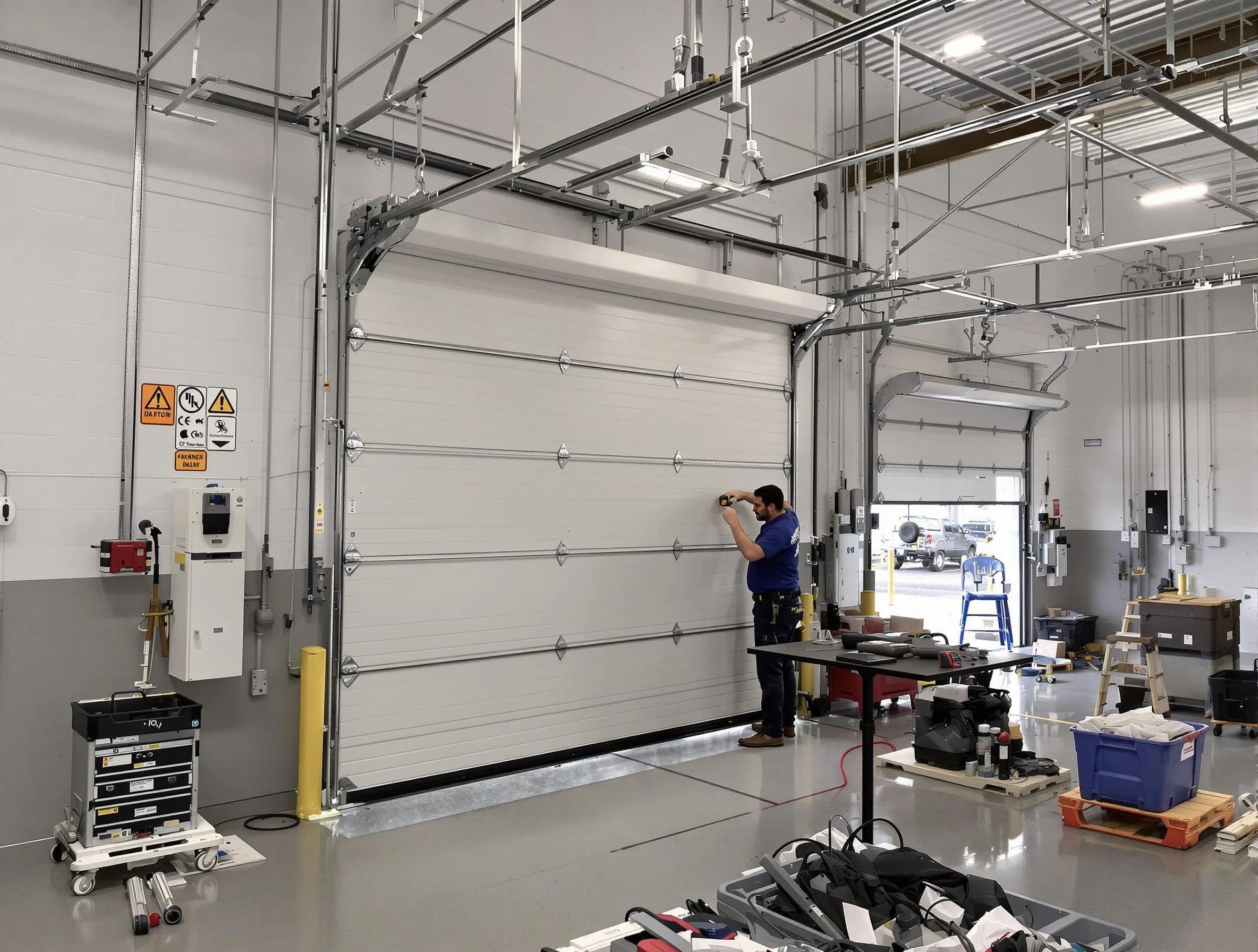Commercial garage door repair being performed by Pleasant View Garage Door Repair expert in Pleasant View