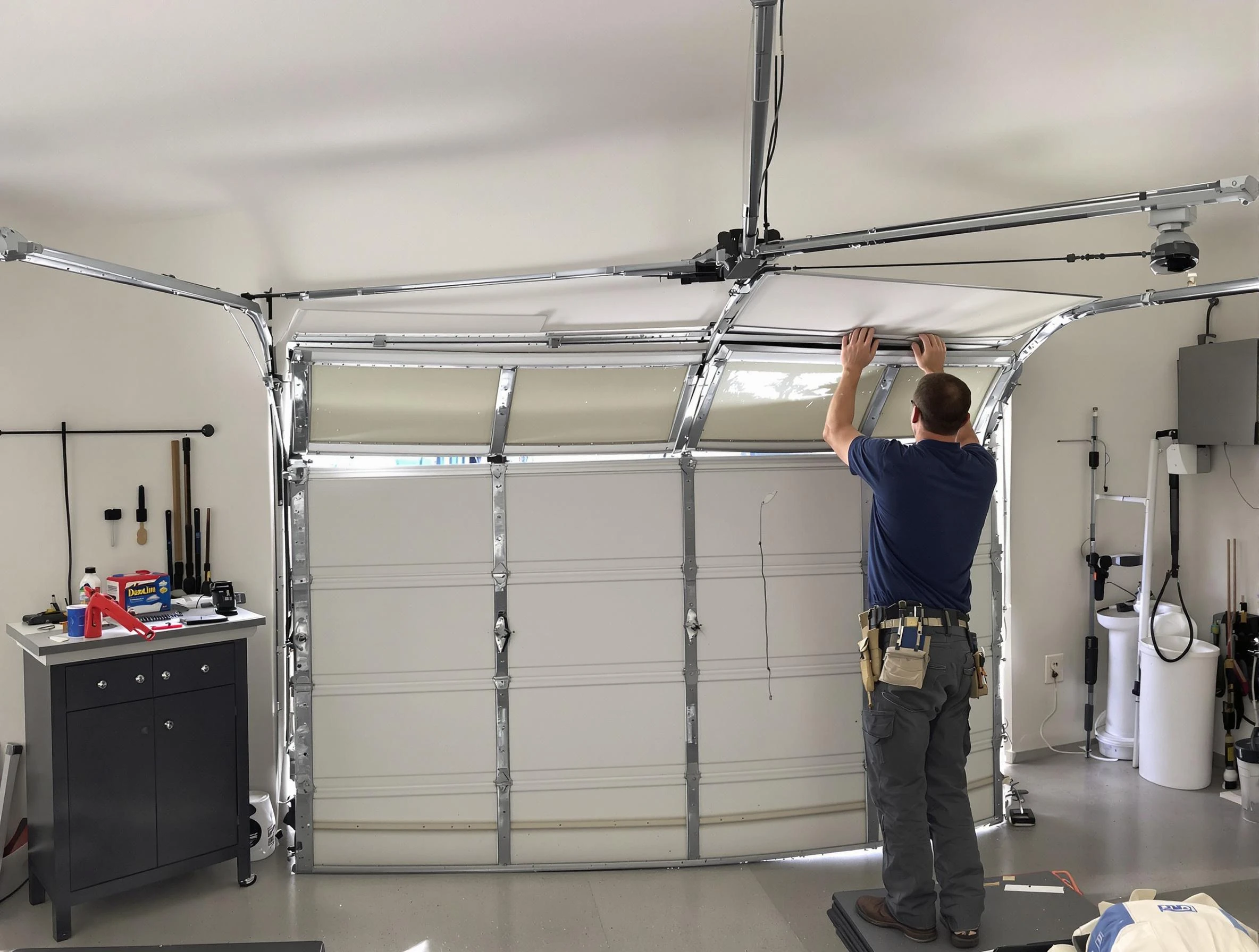 Pleasant View Garage Door Repair specialist performing precise section replacement on Pleasant View garage door